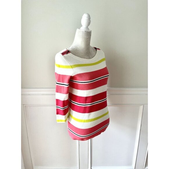 Loft Citrus Stripe Sweater Boatneck XXSP - Picture 2 of 5